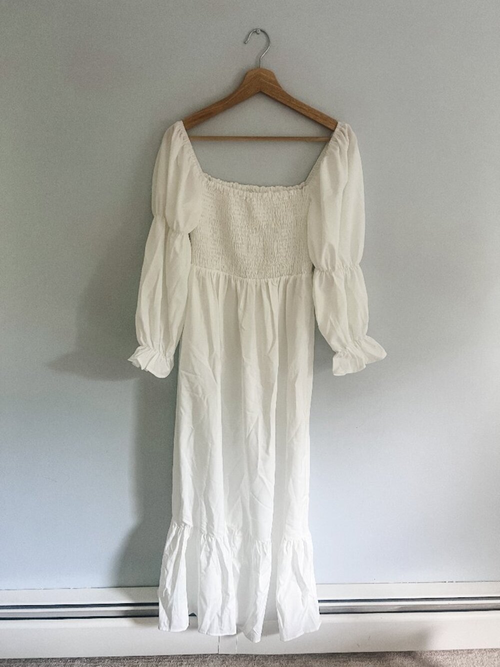 Momyknows White Ruffle Ruched High Waist Puff Sleeve Cute Photoshoot Maternity M